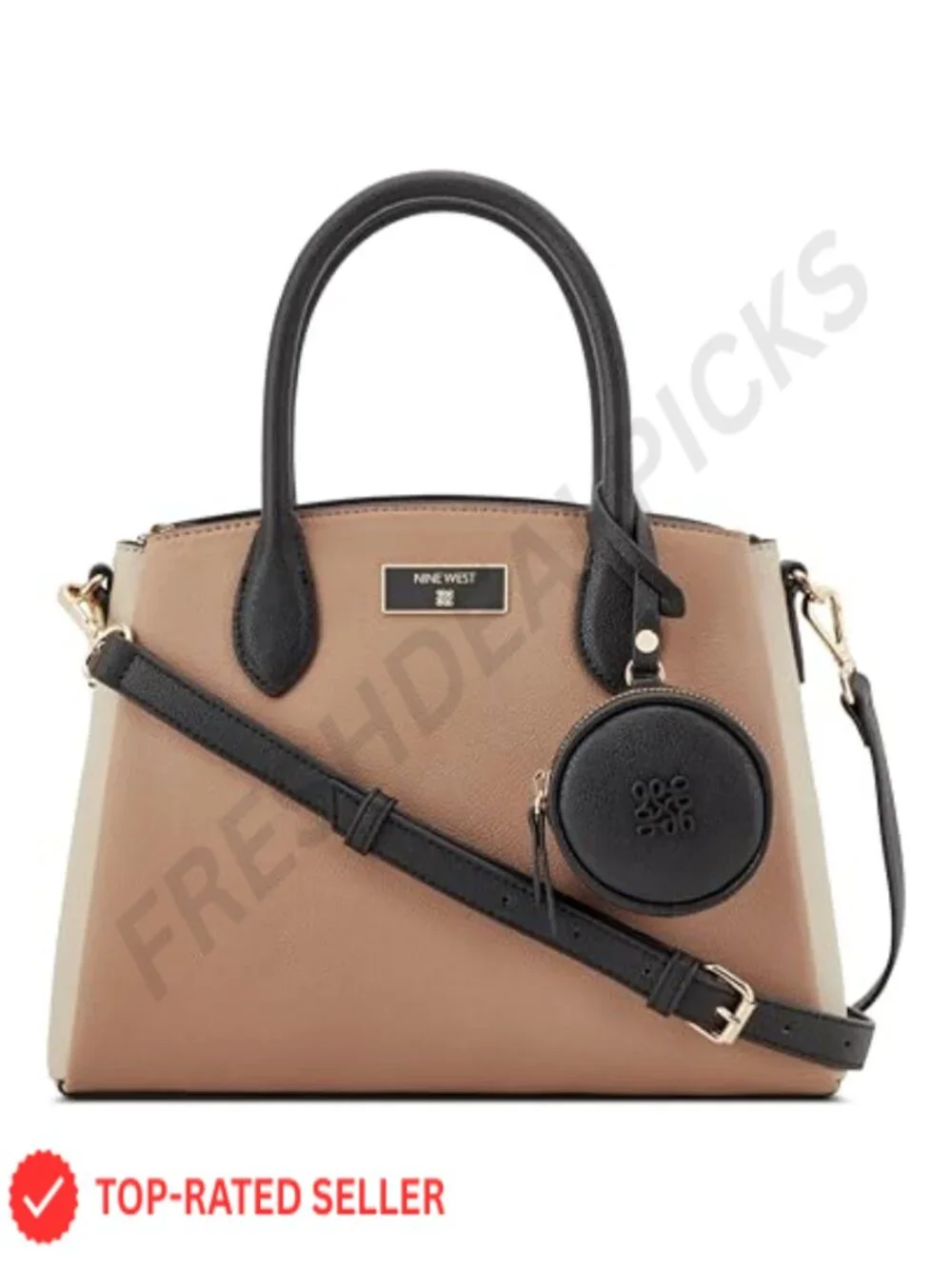Faux Leather Satchel Bag with Adjustable Crossbody Strap, Top Handle, Zip